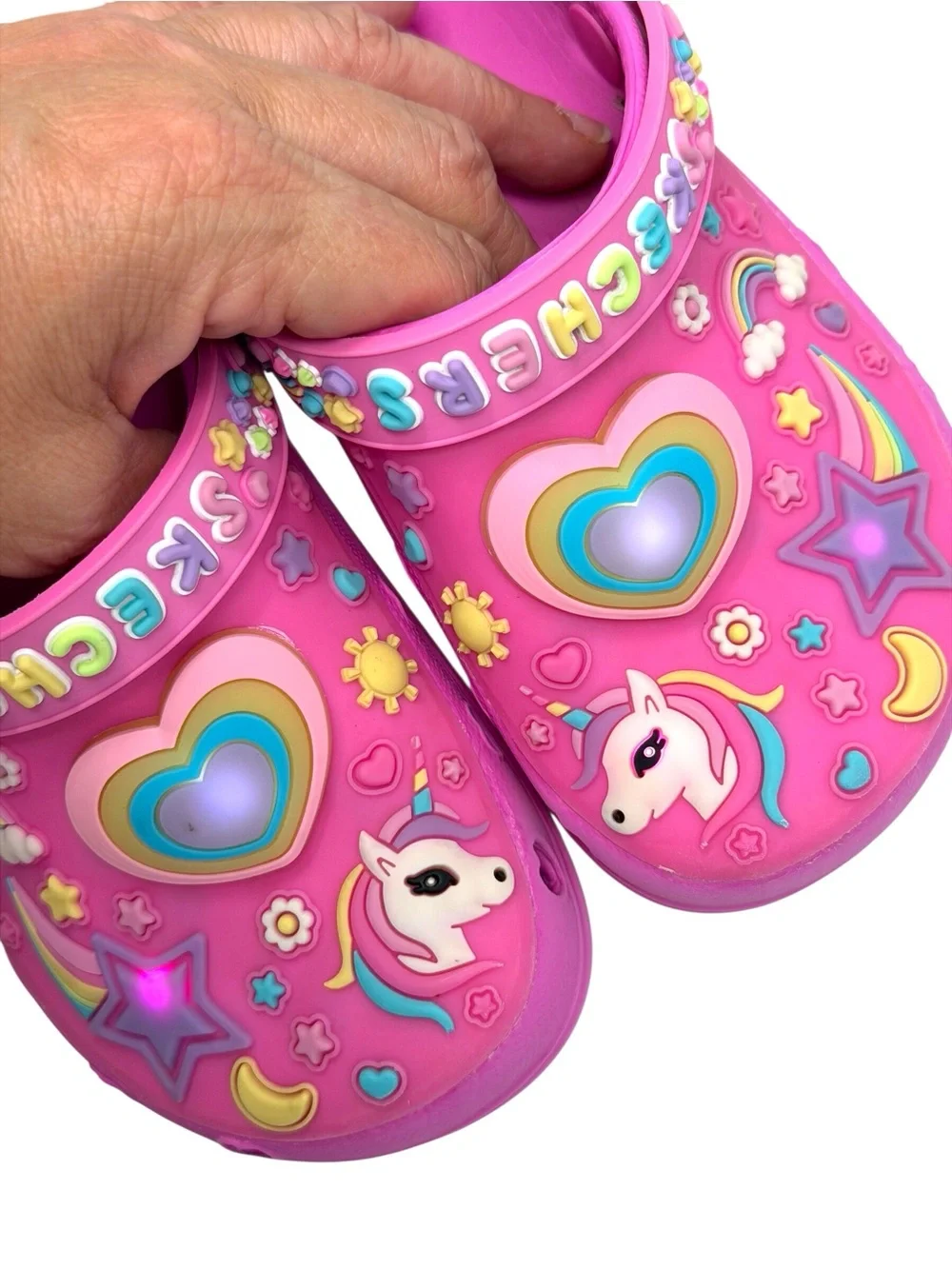 Skechers Pink Unicorn Rainbow Light Up clog style Play Shoes Girls Size 9/10